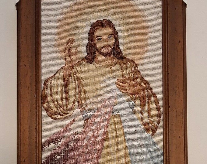 Tapestry of Merciful Jesus with poor art frame cm 51.5 x 23.5 (20.27 x 9.25 inches) of Italian artisan production