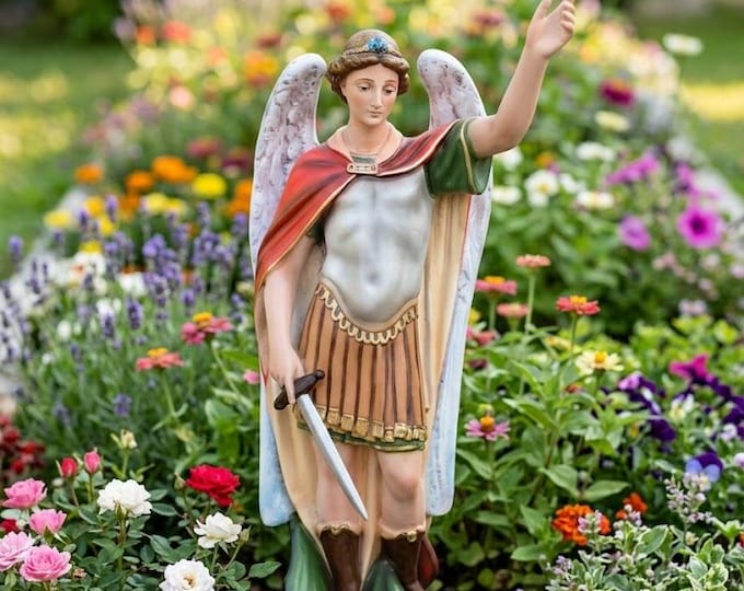 Statue of Saint Michael the Archangel 60 cm (23.62 inches) in hand-decorated resin, Italian artisan production