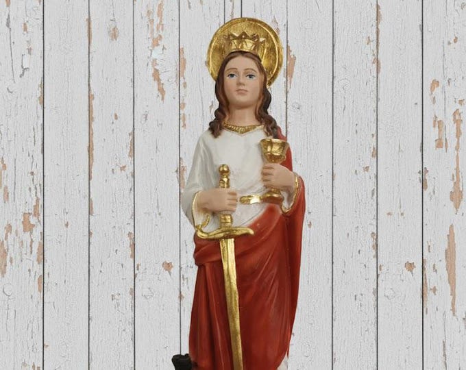 Statue of Saint Barbara 20 cm (7.87 inches) in marble resin full decorated by hand, Italian artisan production