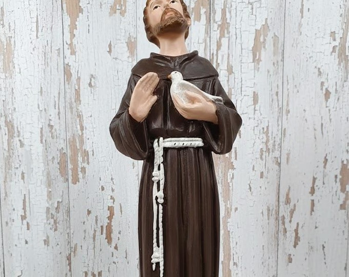 Statue of Saint Francis of Assisi 23 cm (9.05 inches) in solid resin marble decorated by hand, Italian artisan production