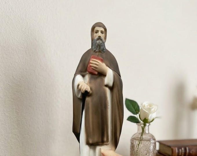 Statue of Saint Anthony the Abbot 23 cm (9.05 inches) in solid resin marble decorated by hand, Italian artisan production
