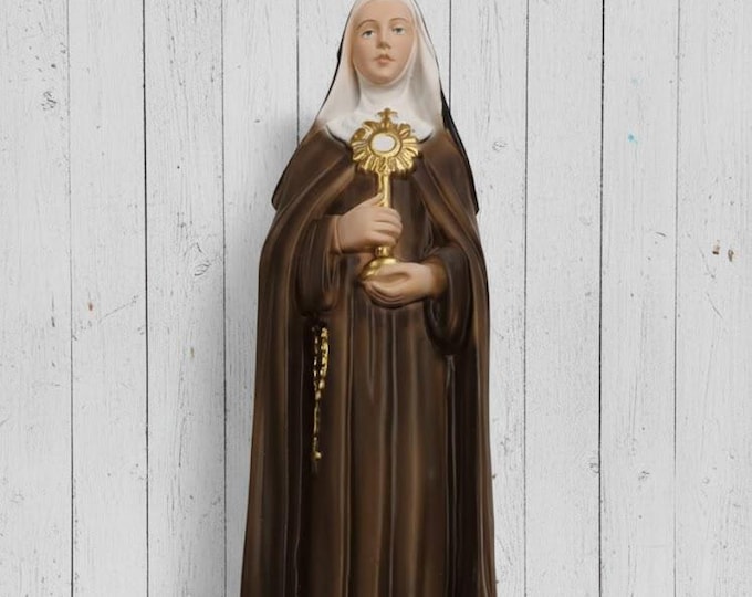 Statue of Saint Clare of Assisi 30 cm (11.81 inches) in marble resin, hand-decorated, Italian artisan production