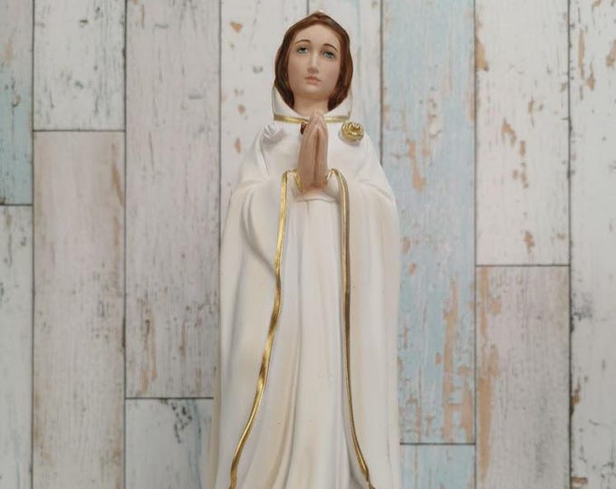 Statue of the Madonna Maria Rosa Mistica 40 cm (15.74 inches) in solid resin marble decorated by hand, Italian artisan production