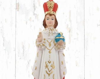 Statue of the Infant Jesus of Prague, 20 cm (7.87 inches), hand-decorated marble and resin, Italian artisan production