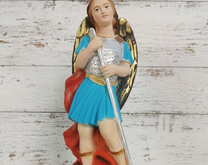 Statue of Saint Michael the Archangel 16 cm (6.29 inches) in marble resin decorated by hand, Italian artisan production