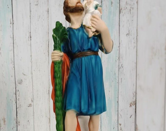 Statue of Saint Christopher 30 cm (11.81 inches) in marble resin full decorated by hand, Italian artisan production