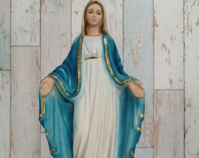 Statue of the Miraculous Madonna 30 cm (11.81 inches) in full resin marble decorated by hand, Italian artisan production