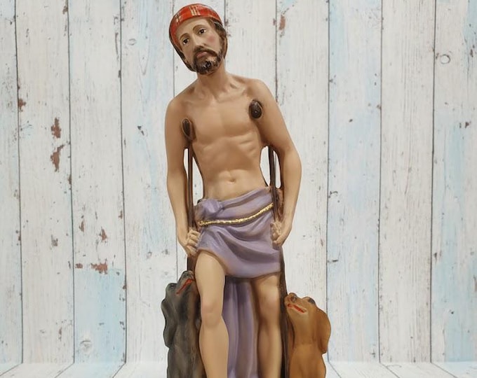 Statue of Saint Lazarus 30 cm (11.81 inches) in marble resin full decorated by hand, Italian artisan production