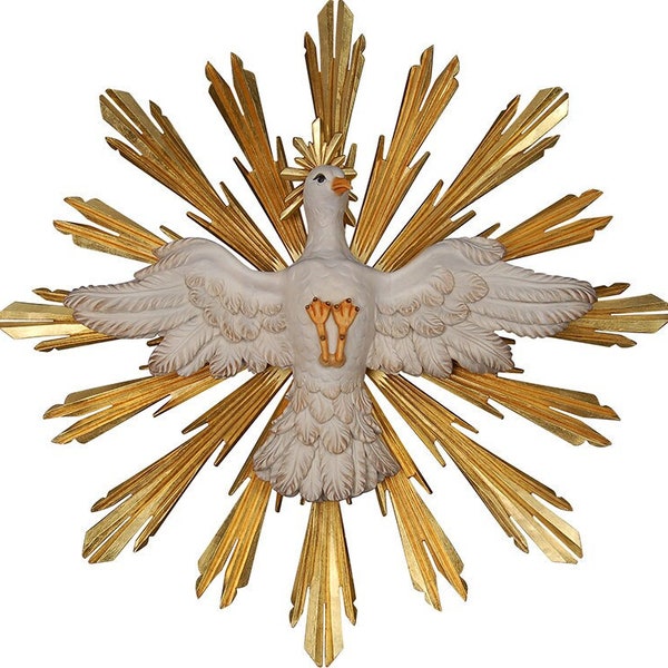 Sculpture statue of the Holy Spirit carved in Valgardena wood and decorated by hand, of Italian artisan production