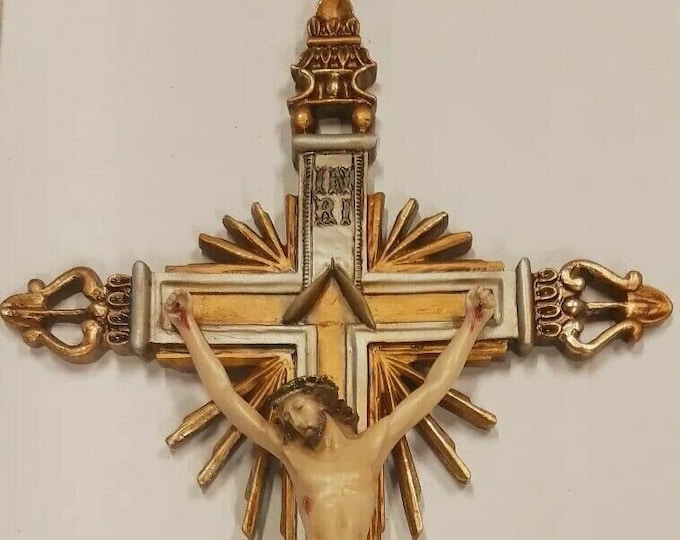 Cross crucifix, 65 x 33 cm (25.59 x 12.99 inches) in hand-decorated marble dust, handcrafted production