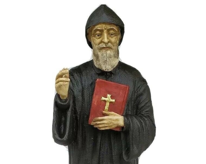 Statue of Saint Charbel Makhluf 42 cm (16.53 inches) in hand-decorated full resin marble, Italian artisan production