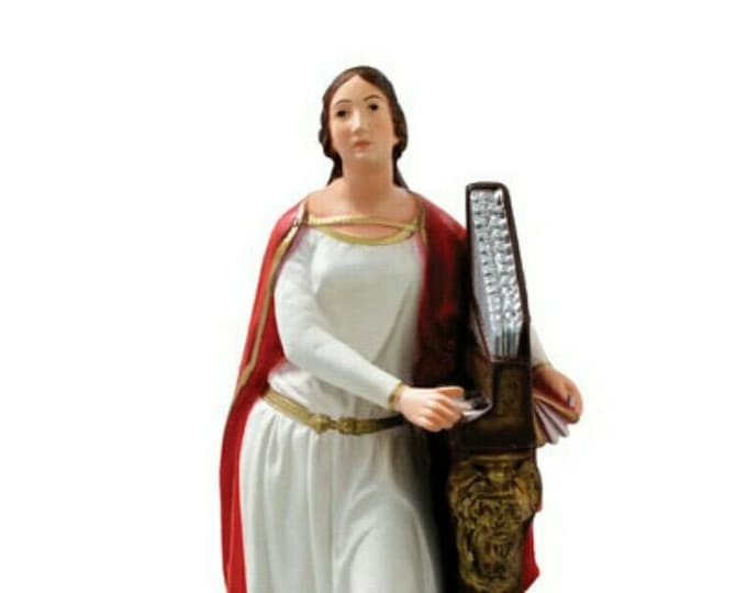 Statue of Saint Cecilia 40 cm (15.74 inches) in hand-decorated resin, Italian artisan production