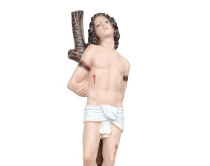 Statue of San Sebastiano cm 28 (11,02 inches) in hand-decorated resin marble of Italian artisanal production