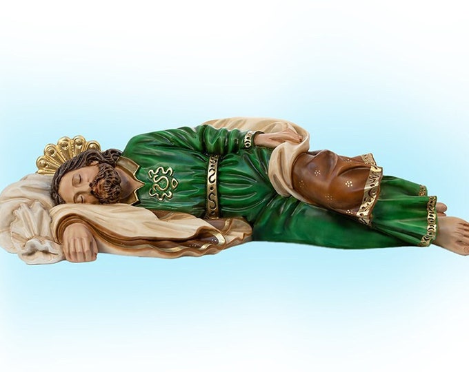 Statue of sleeping Saint Joseph cm 135 (53.14 inches) by Pope Francis in hand-decorated resin, Italian artisan production