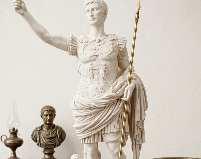 Classical sculpture "Caesar Augustus" made of alabaster powder, marble base, 44 cm (17.32 inches) Made in Italy