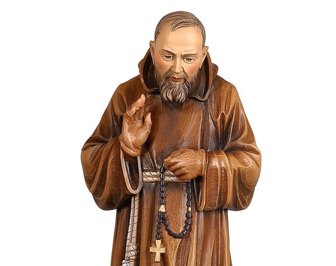 Statue of Saint Padre Pio from Pietrelcina carved in Valgardena wood and hand-decorated, of Italian artisan production