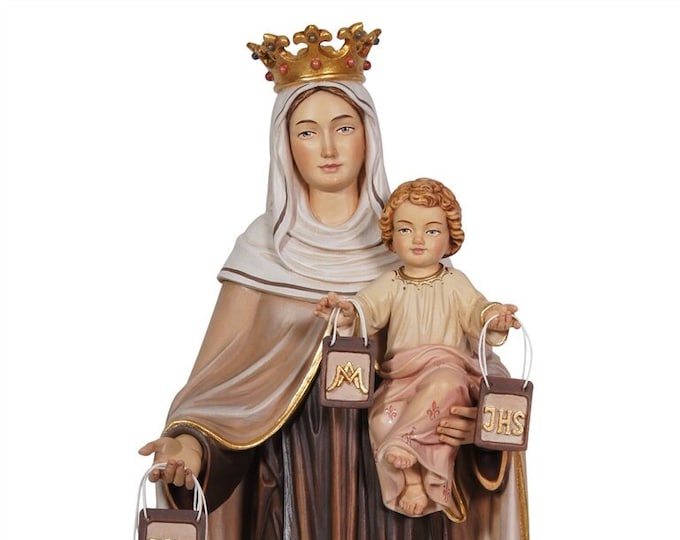 Statue of the Madonna del Carmelo Carmine carved in Valgardena wood and hand-decorated of Italian artisan production