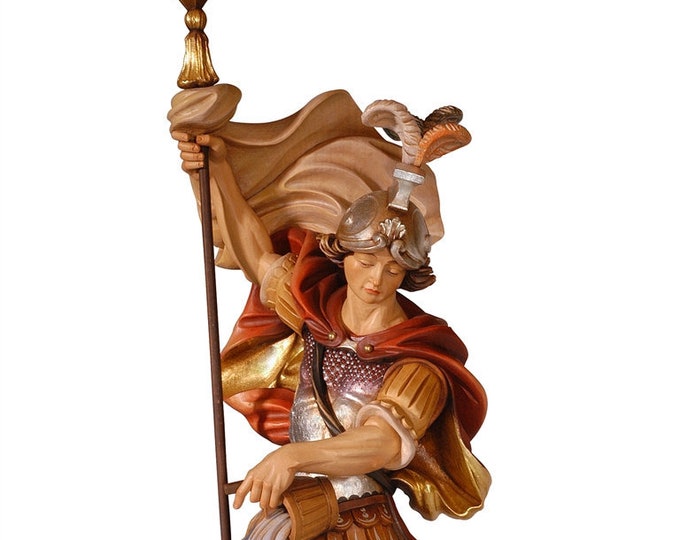 Statue of Saint Florian carved in Valgardena wood and hand decorated, Italian artisan production