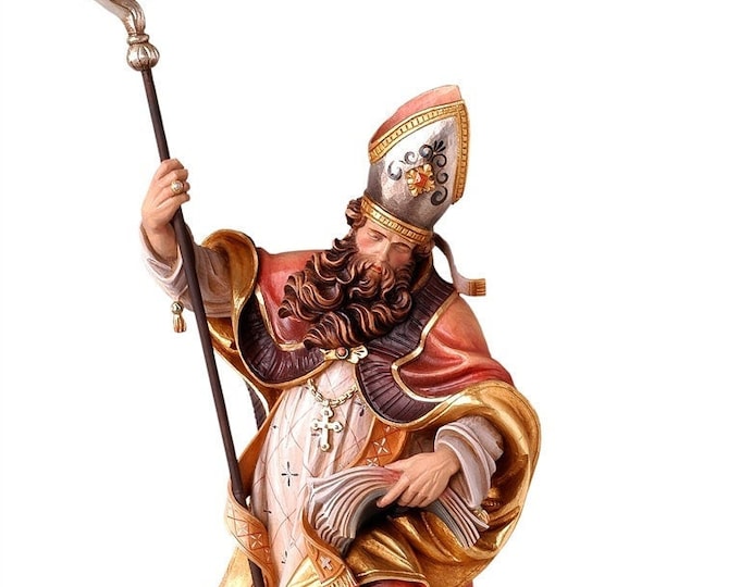 Statue of St. Adolf with book, carved in wood from Valgardena and hand-decorated with Italian handicraft production