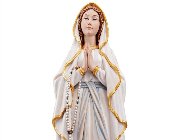 Statue of the Madonna of Lourdes carved in Valgardena wood and hand-decorated, of Italian artisan production