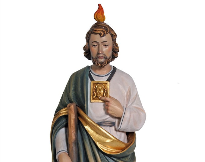 Statue of Saint Jude Thaddeus carved in Valgardena wood and hand decorated, Italian artisan production