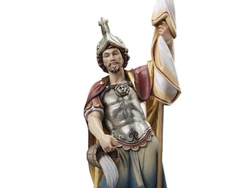 Statue of St. Florian carved in wood from Valgardena and hand-decorated of Italian craftsmanship
