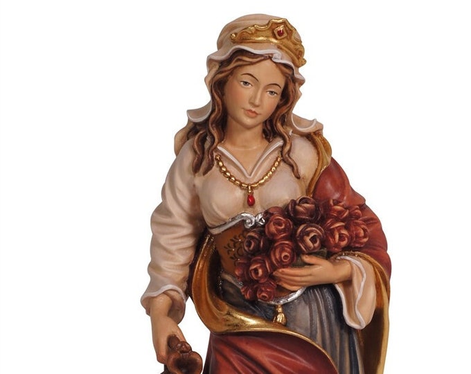 Statue of Saint Elizabeth carved in Valgardena wood and hand decorated, Italian artisan production