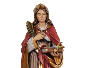 Statue of Santa Vittoria with sword, carved in wood from Valgardena and hand-decorated of Italian craftsmanship