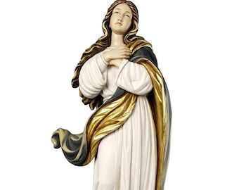 Statue of the Immaculate Conception, Assumption of the Virgin Mary, carved in Valgardena wood and hand-decorated, artisanal Italian production.