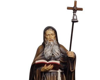 Statue of St. Anthony abbot carved from Valgardena wood and hand-decorated by Hand of Italian craftsmanship