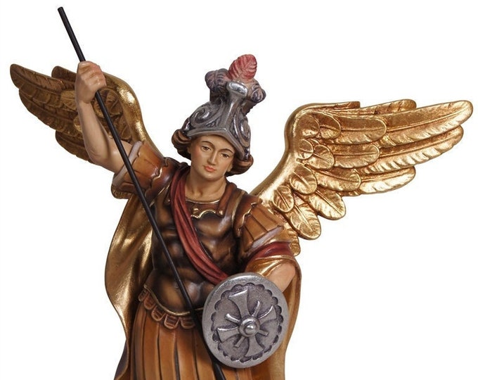 Statue of St. Michael the Archangel carved from Valgardena wood and hand-decorated by Italian craftsmanship