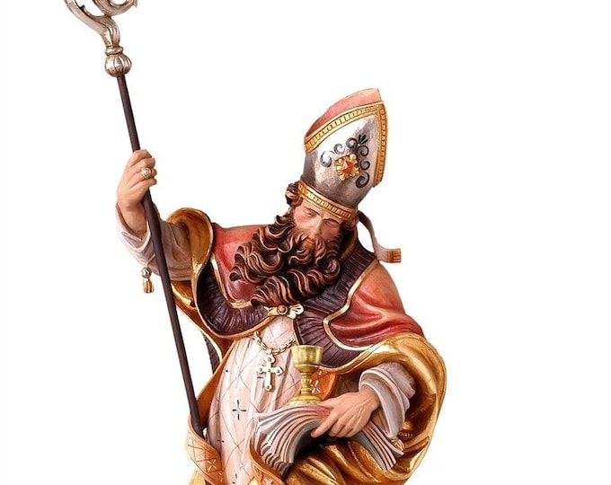 Statue of Saint Norbert with chalice, carved in Valgardena wood and hand decorated, Italian artisan production