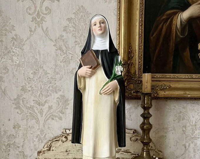 Statue of Saint Catherine of Siena 30 cm (11.81 inches) in marble resin full decorated by hand, Italian artisan production