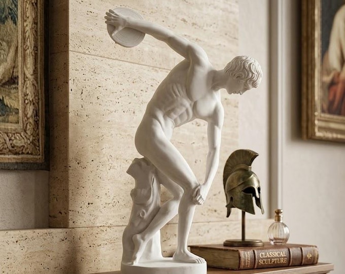 Classical sculpture "Discobolus" made of alabaster powder, marble base, 37 cm (14.56 inches) Made in Italy