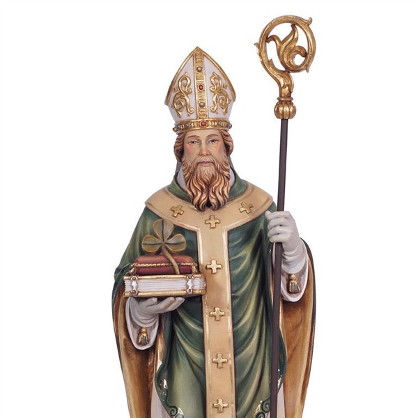 Statue of Saint Patrick carved in Valgardena wood and decorated by hand, of Italian artisan production