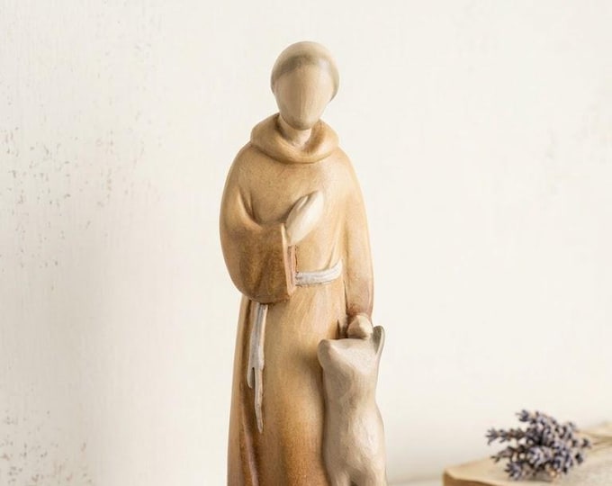 Modern statue of Saint Francis of Assisi carved in Valgardena wood, hand-decorated, Italian artisan production, various sizes