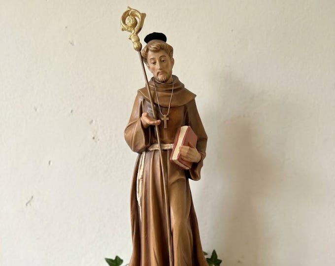 Statue of Saint Bernard of Tiron carved in Valgardena wood, hand-decorated, Italian artisan production, various sizes