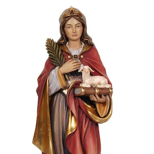 Statue de Sainte Agnès sculptée en bois de Valgardena et décorée à la main, de production artisanale italienne