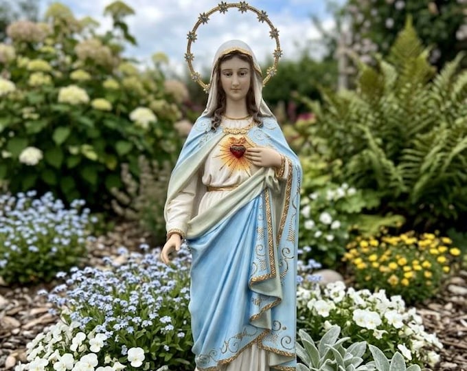 Statue of the Madonna, Sacred Heart of Mary, 39 x 10 cm (15.35 x 3.93 inches) in resin, hand-decorated, artisanal production