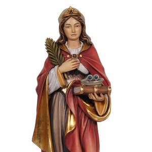 Statue of Saint Lucia carved in Valgardena wood and hand decorated, Italian artisan production