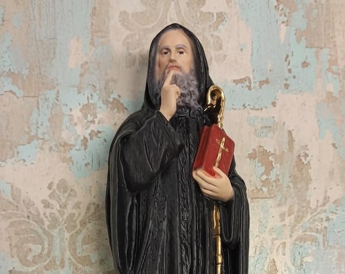 Statue of Saint Benedict of Norcia 30 cm (11.81 inches) in marble resin full decorated by hand, Italian artisan production