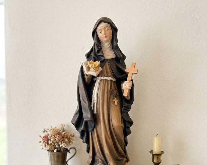 Statue of Saint Joanna Maria de Maillé carved in Valgardena wood, hand-decorated, Italian artisan production, various sizes