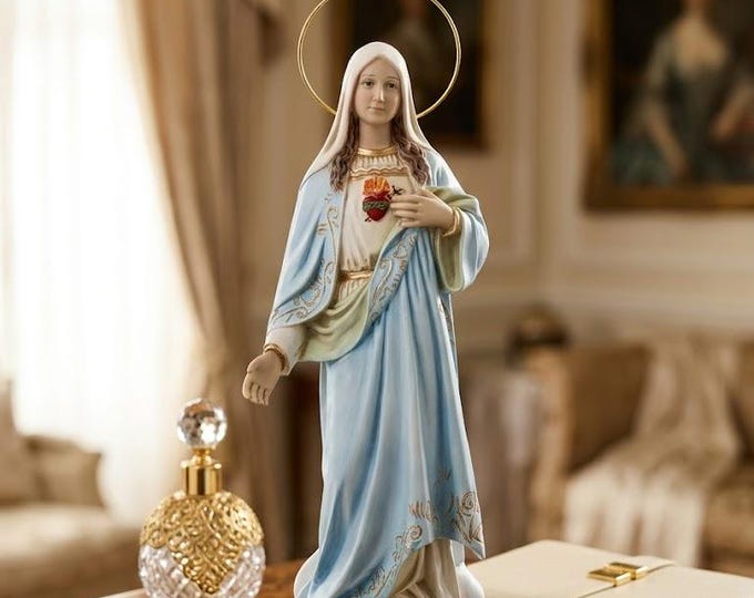 Statue of the Madonna, Sacred Heart of Mary, 40 cm (15.74 inches) made of resin, hand decorated, artisanal production