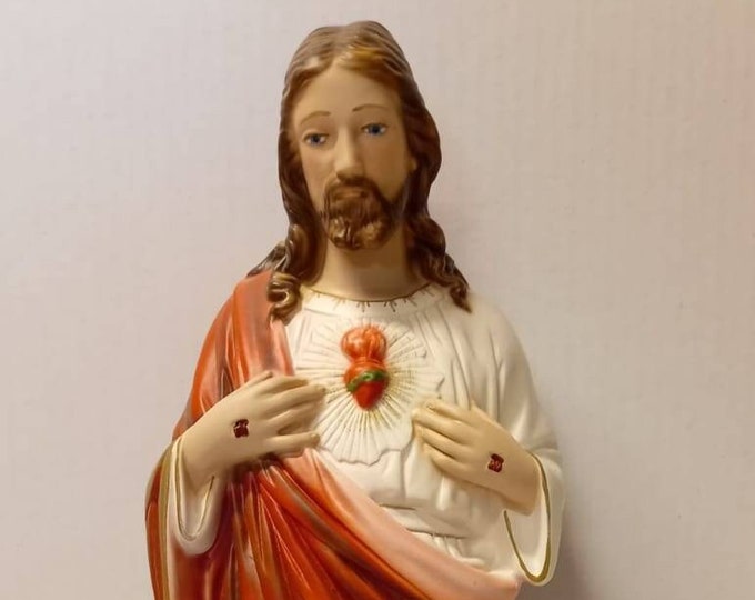 Statue of Jesus Sacred Heart 40 cm (15.74 inches) in plaster, hand-decorated of Italian craftsmanship