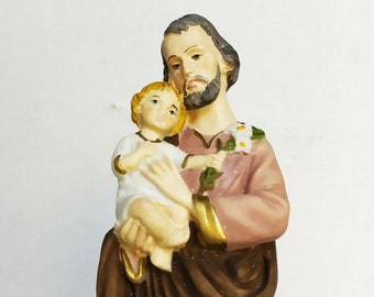 Statue of St. Joseph cm 20 ( 7,87 inches) in hand-decorated solid resin marble of Italian craftsmanship