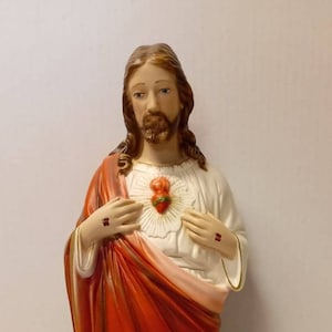 Statue of Jesus Sacred Heart 40 cm (15.74 inches) in plaster, hand-decorated of Italian craftsmanship