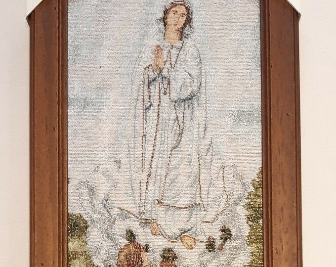 Tapestry of Our Lady of Fatima with poor art frame cm 51.5 x 23 (20.27 x 9.05 inches) of Italian artisan production