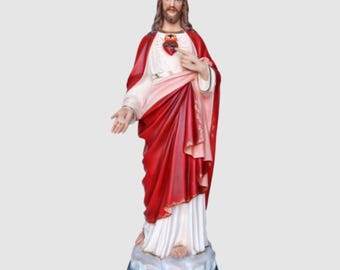Statue of Jesus Sacred Heart cm 130 (51.18 inch) in hand-decorated resin, painted or glass eyes, handcrafted in Italy