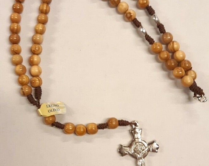Rosary of San Benedetto cm 41 in olive wood, metal cross and hook of Italian craftsmanship
