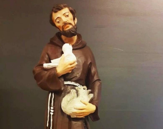 Statue of St. Francis of Assisi cm 30 (11,81 inches) in hand-decorated solid resin marble of Italian craftsmanship